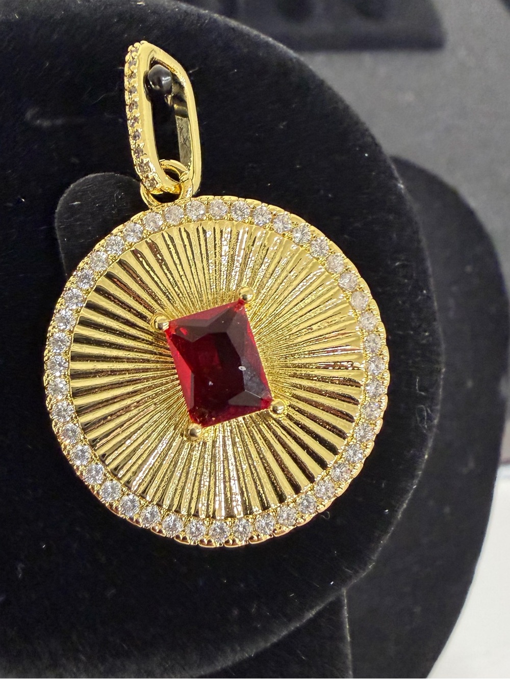 Freida Rothman Gold-Tone Womens Pendant Necklace with Red Centerstone